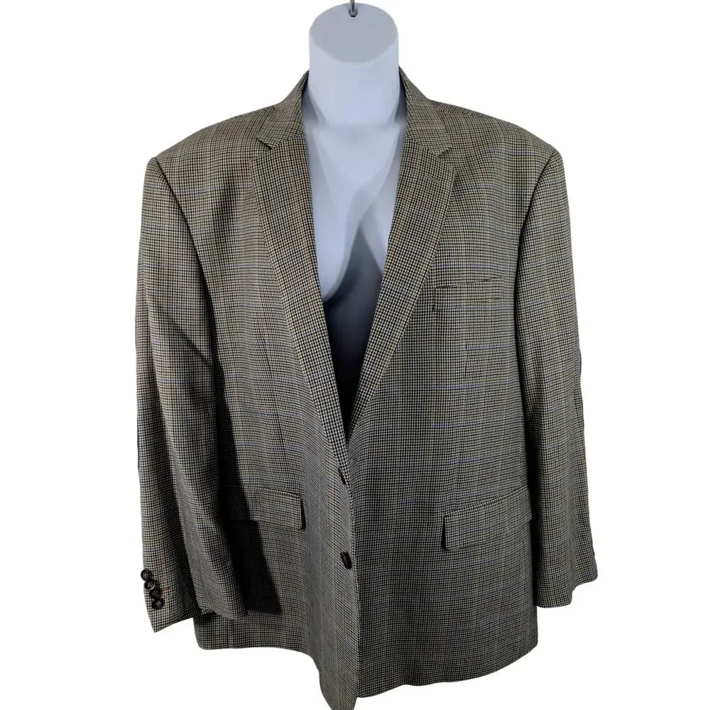 NWOT! AFAZZY! GORGEOUS BLACK, CREAM, GOLDEN TAN, BLUE MICROPLAID JACKET! 54R